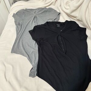 American Eagle Outfitters Ribbed Henley Bodysuit Duo - Black & Gray
